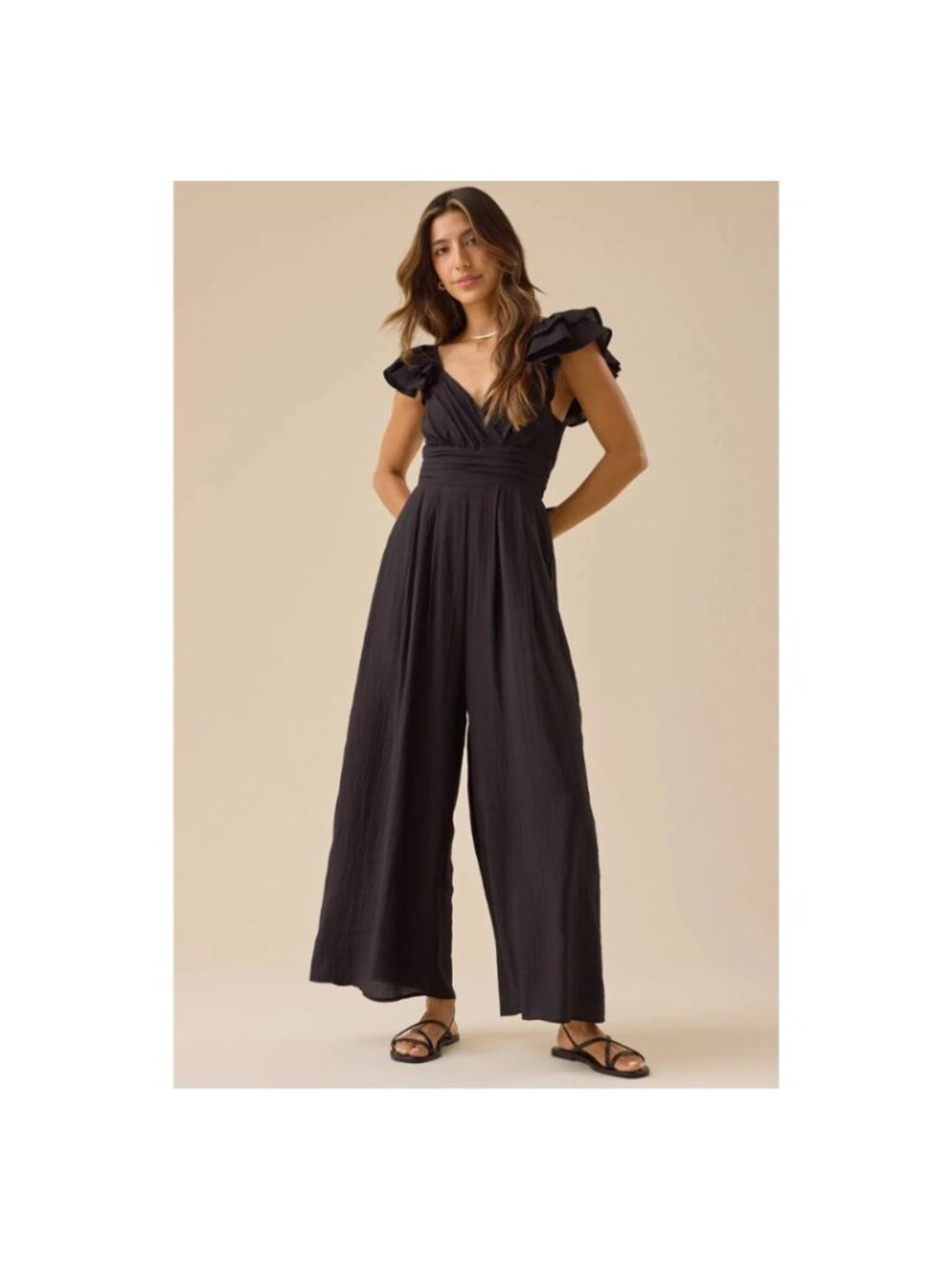 NWT Altar'd State Monroe Jumpsuit Black Flutter Sleeve Wide Leg Women's M
